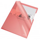 Folie protectie documente A4 deschidere "L" 150mic cristal rosie, ESSELTE
