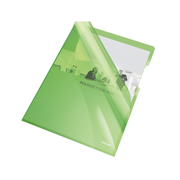 Folie protectie documente A4 deschidere "L" 150mic cristal verde, ESSELTE