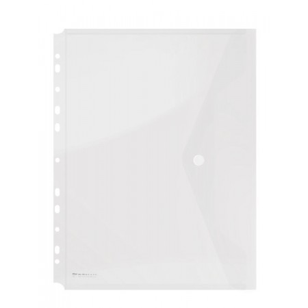 Folie protectie documente A4 cu clapa laterala si capsa 200mic alba transparent, DONAU