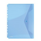 Folie protectie documente A4 cu clapa laterala si capsa 200mic albastra transparent, DONAU