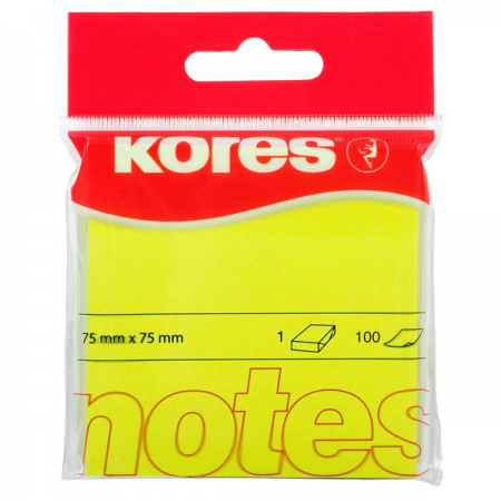 Notes adeziv 75x75mm galben neon 80 file, KORES