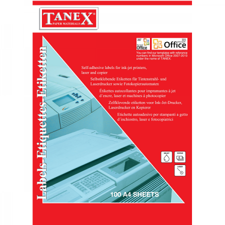 Etichete adezive 1/A4 210x297mm 100 coli/top, TANEX