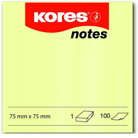 Notes adeziv 75x75mm galben pal 100 file, KORES